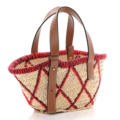 Loewe Embroidered Raffia Basket Tote Bag Natural Tan Red 3 of 12