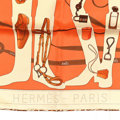 Hermes Vintage Silk Monsieur Et Madame Scarf 70 Creme Orange Marron 2 of 7