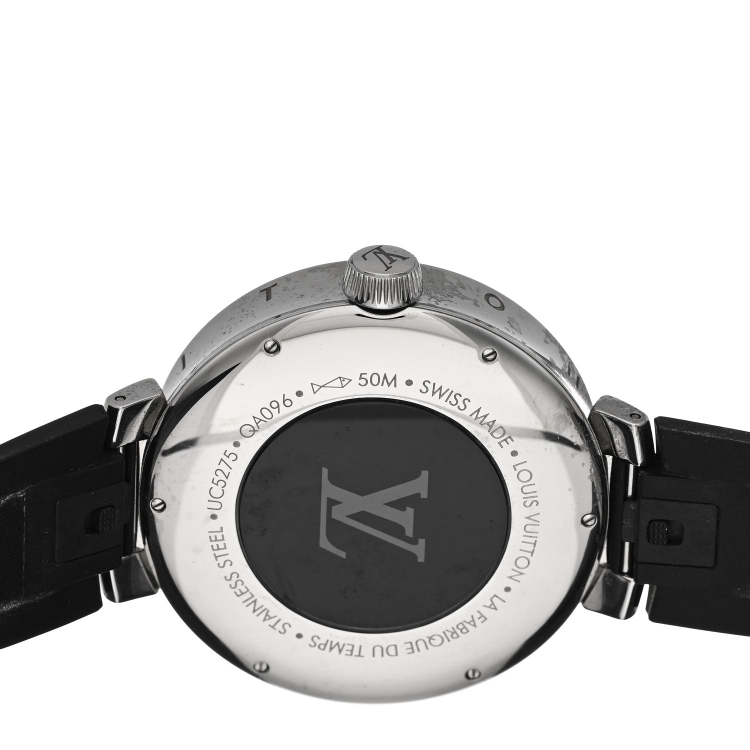 Louis Vuitton Stainless Steel Rubber 44mm Tambour Moon Dual Time GMT Quartz Watch Silver 4 of 6