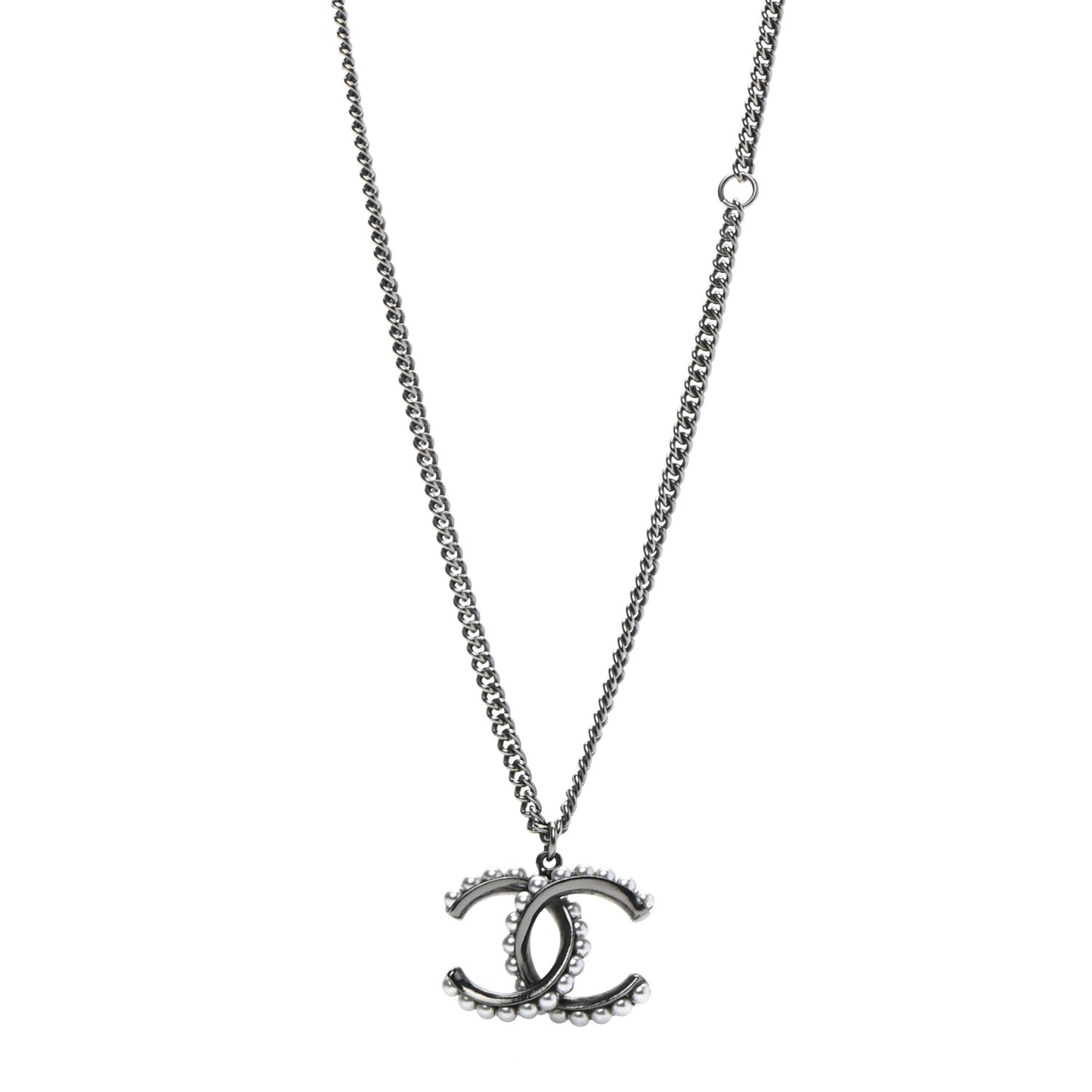 Pearl CC Pendant Necklace Silver