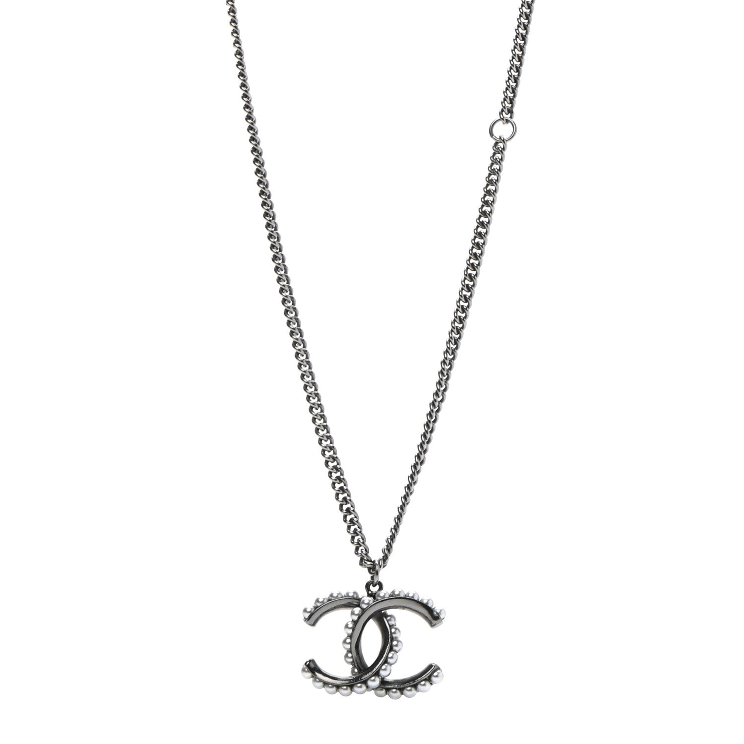 Chanel Pearl CC Pendant Necklace Silver 1 of 6