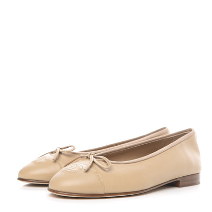 Chanel Lambskin Cap Toe CC Ballerina Flats 36.5 Beige 3 of 8