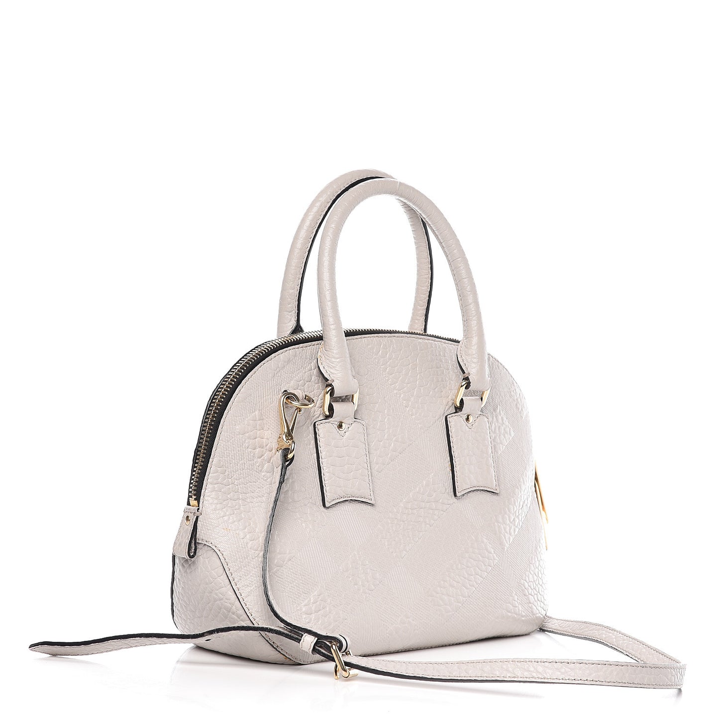 Heritage Grain Check Embossed Small Orchard Bowling Bag Stone White