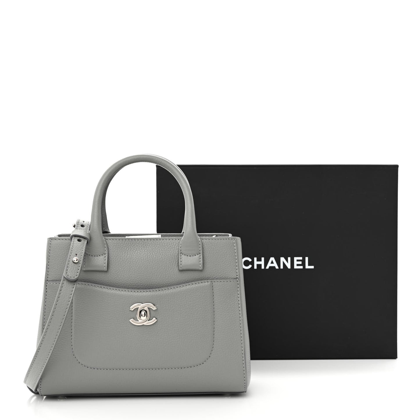 Grained Calfskin Mini Neo Executive Shopper Tote Grey