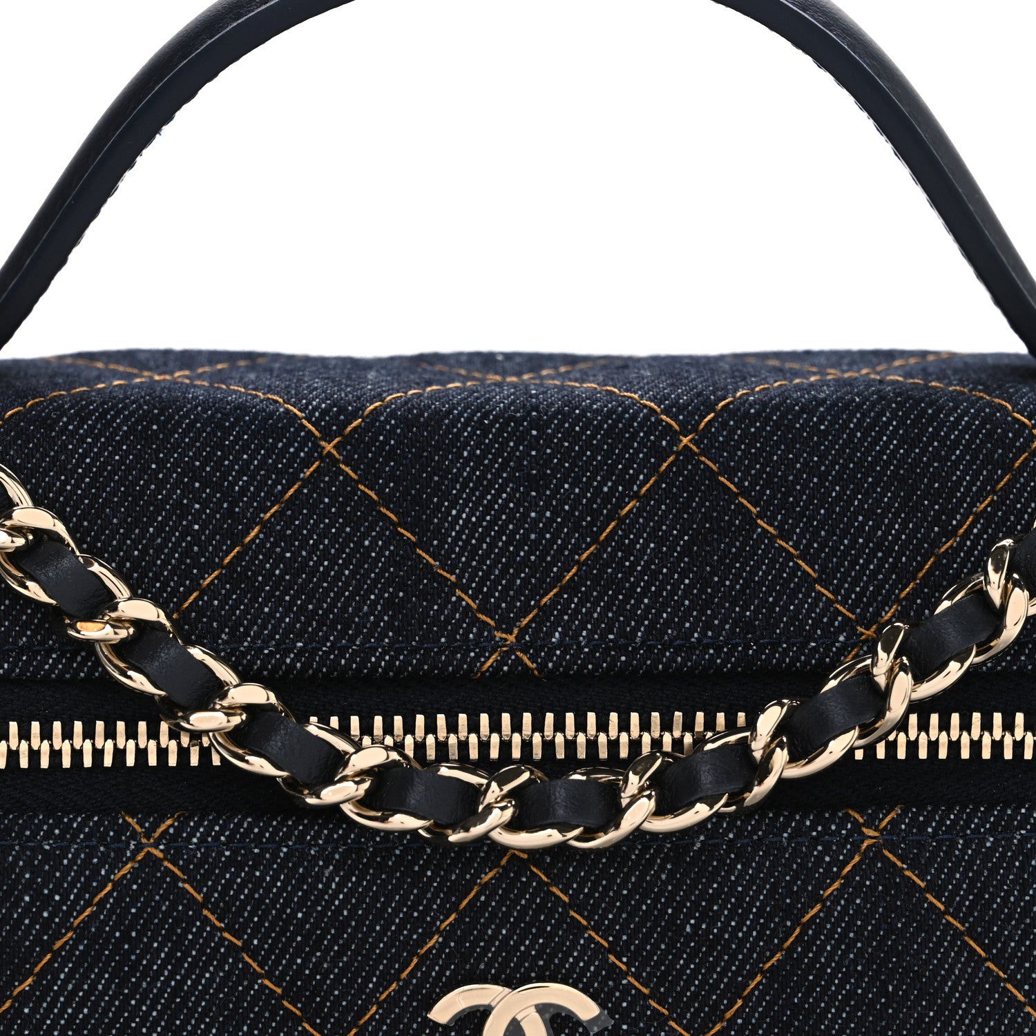 Chanel Denim Quilted Top Handle Slim Vanity Case With Chain Dark Blue Orange 8 of 10