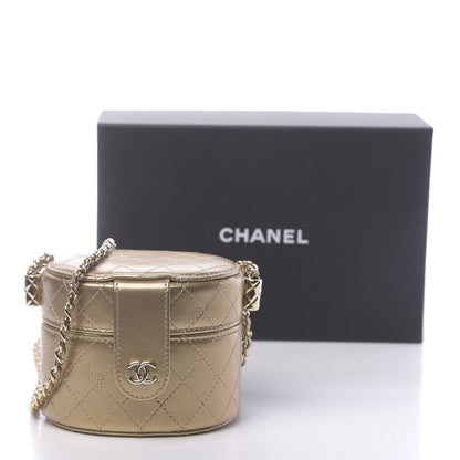 Chanel Metallic Lambskin Quilted Round Mini Vanity Case With Chain Gold 12 of 12