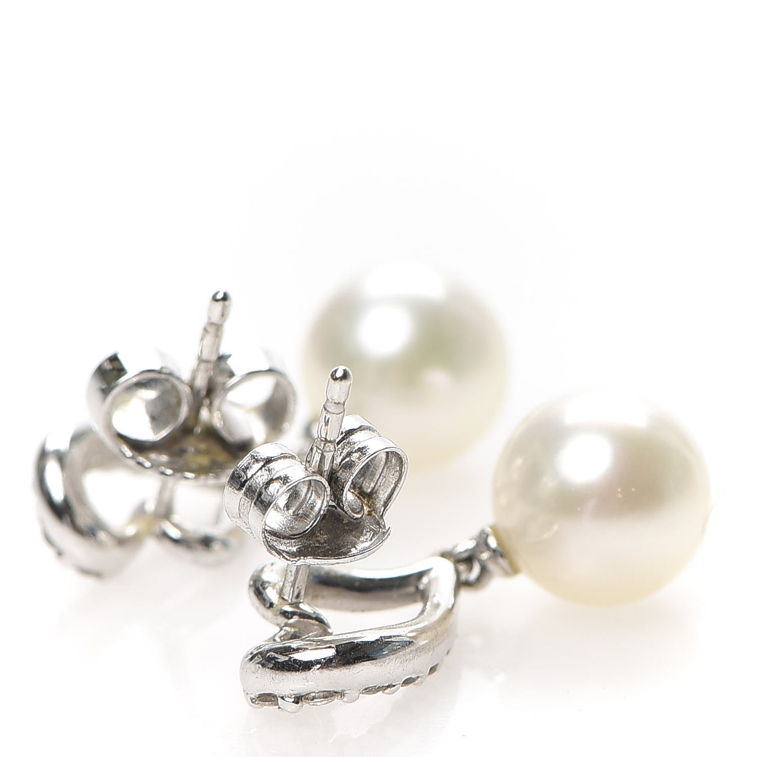 Mikimoto 14K White Gold Diamond Akoya Pearl 7mm Blue Lagoon Heart Earrings 3 of 5