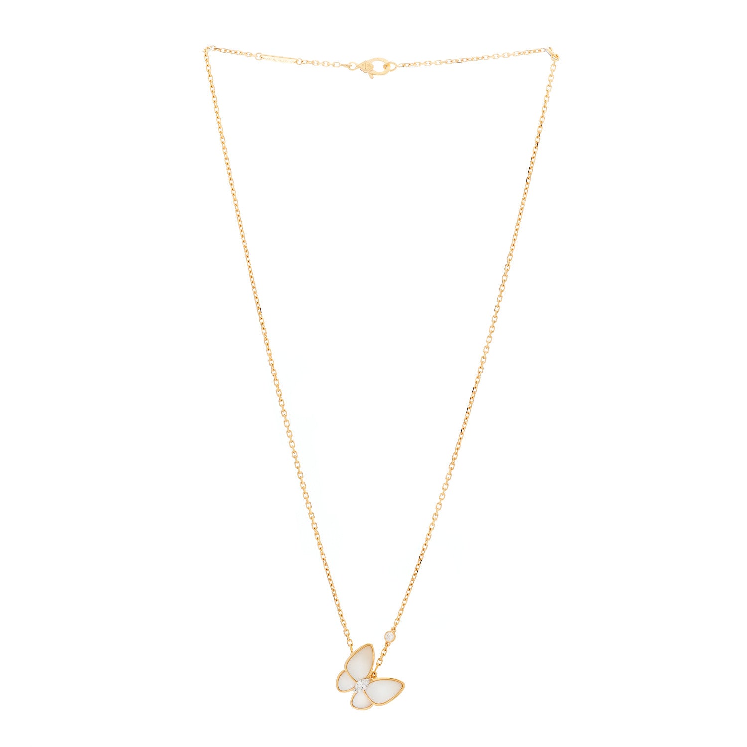 Van Cleef & Arpels 18K Rose Gold Diamond Mother of Pearl Two Butterfly Pendant Necklace 3 of 8