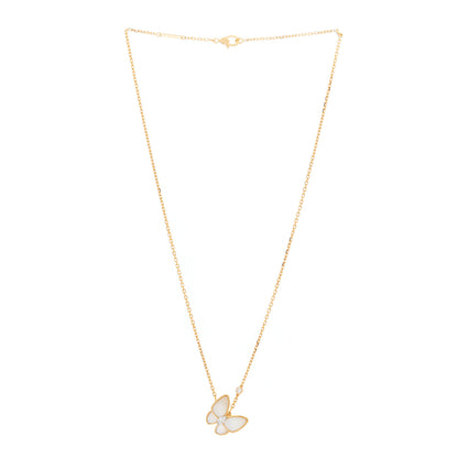 Van Cleef & Arpels 18K Rose Gold Diamond Mother of Pearl Two Butterfly Pendant Necklace 3 of 8