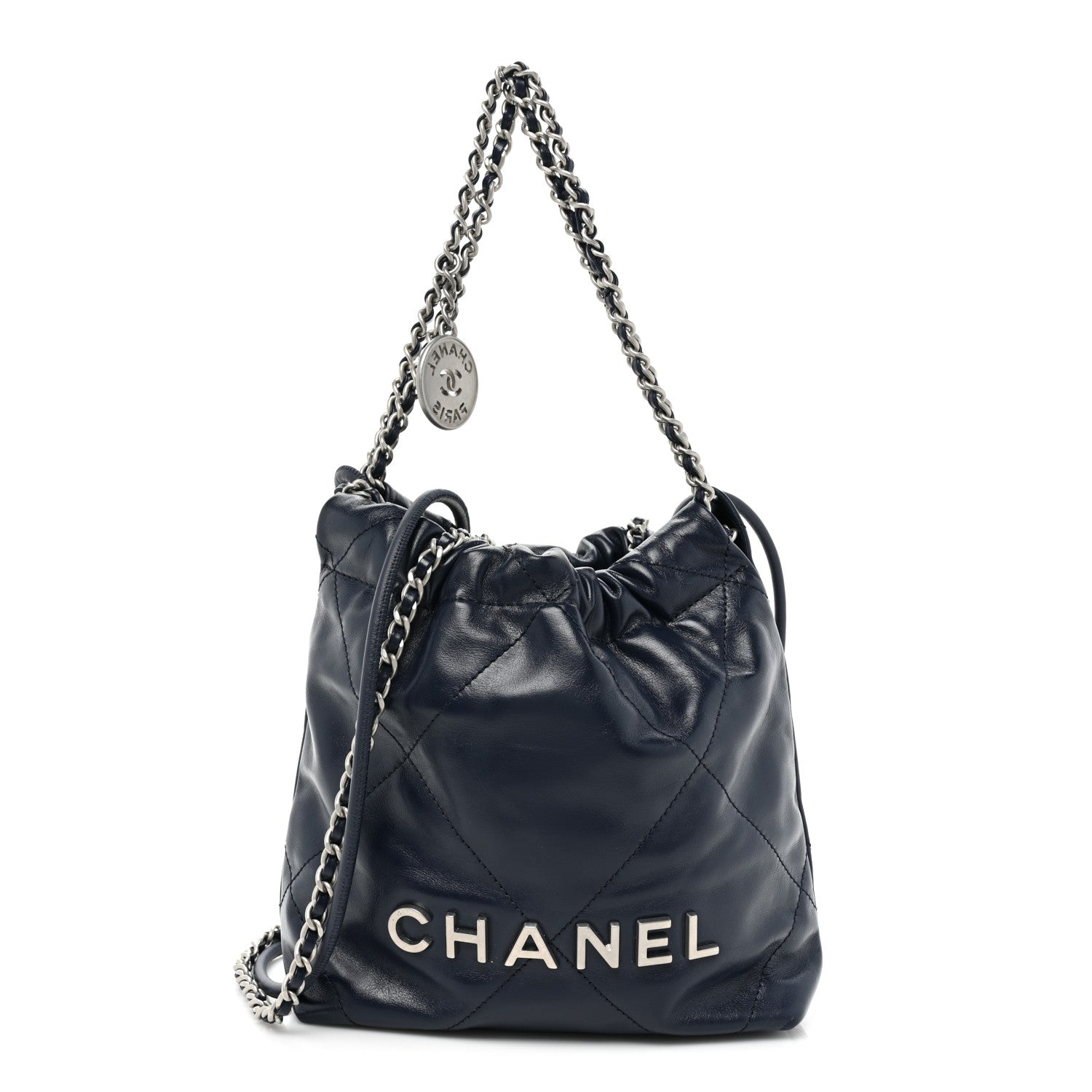 Chanel Shiny Calfskin Quilted Mini Chanel 22 Navy Blue 1 of 10