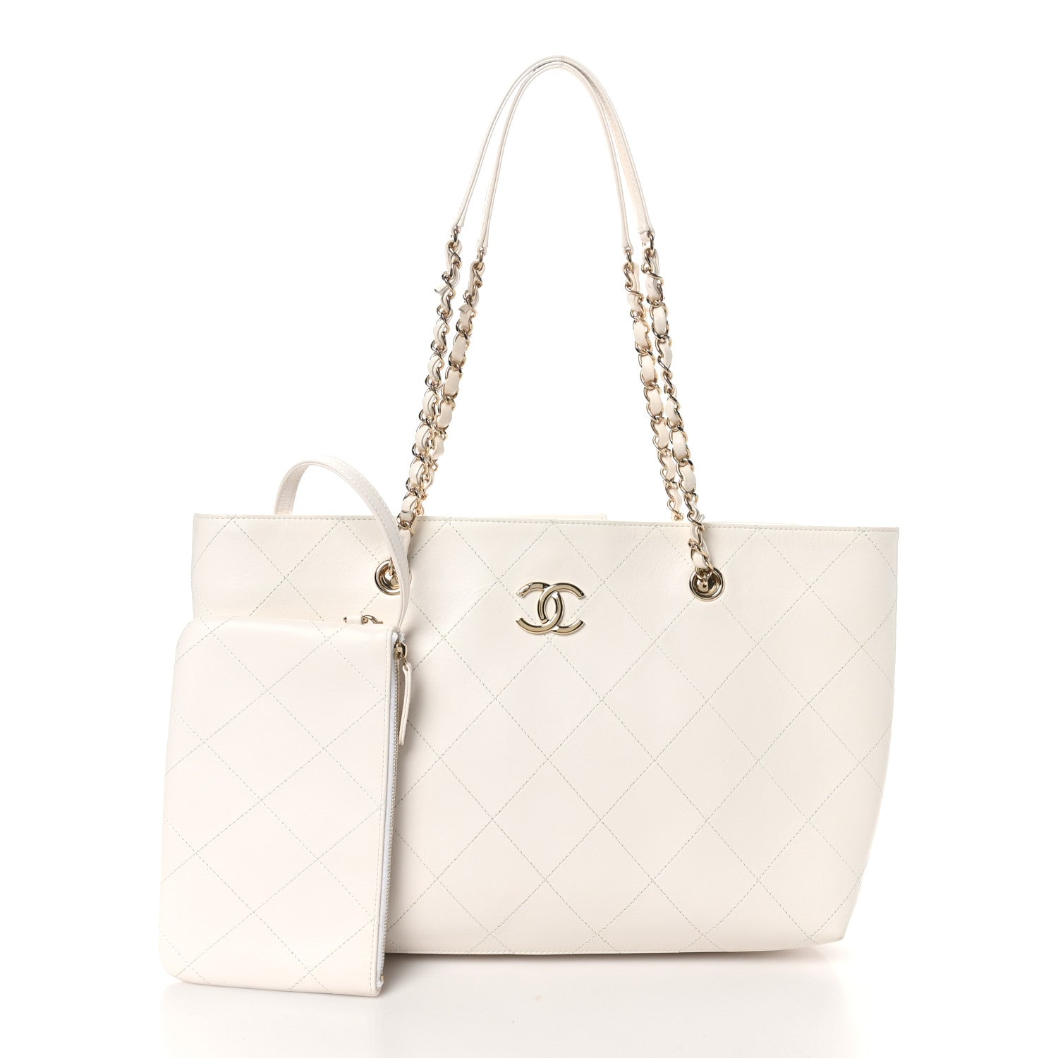 Chanel Glazed Calfskin Stitched Shopping Tote White 3 of 11
