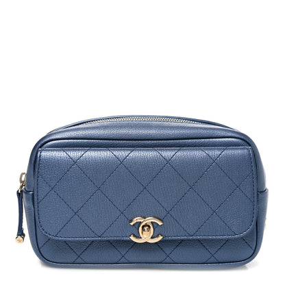 Chanel Metallic Goatskin Quilted Casual Trip Waist Bag Blue 1 of 10
