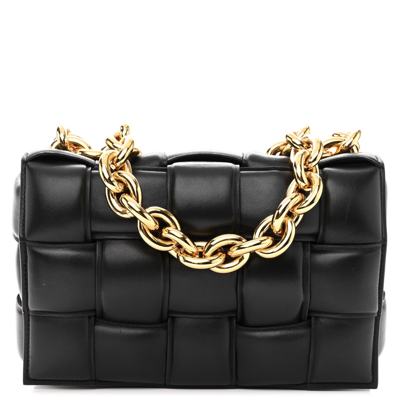 Lambskin Maxi Intreccio Padded Chain Cassette Crossbody Bag Black