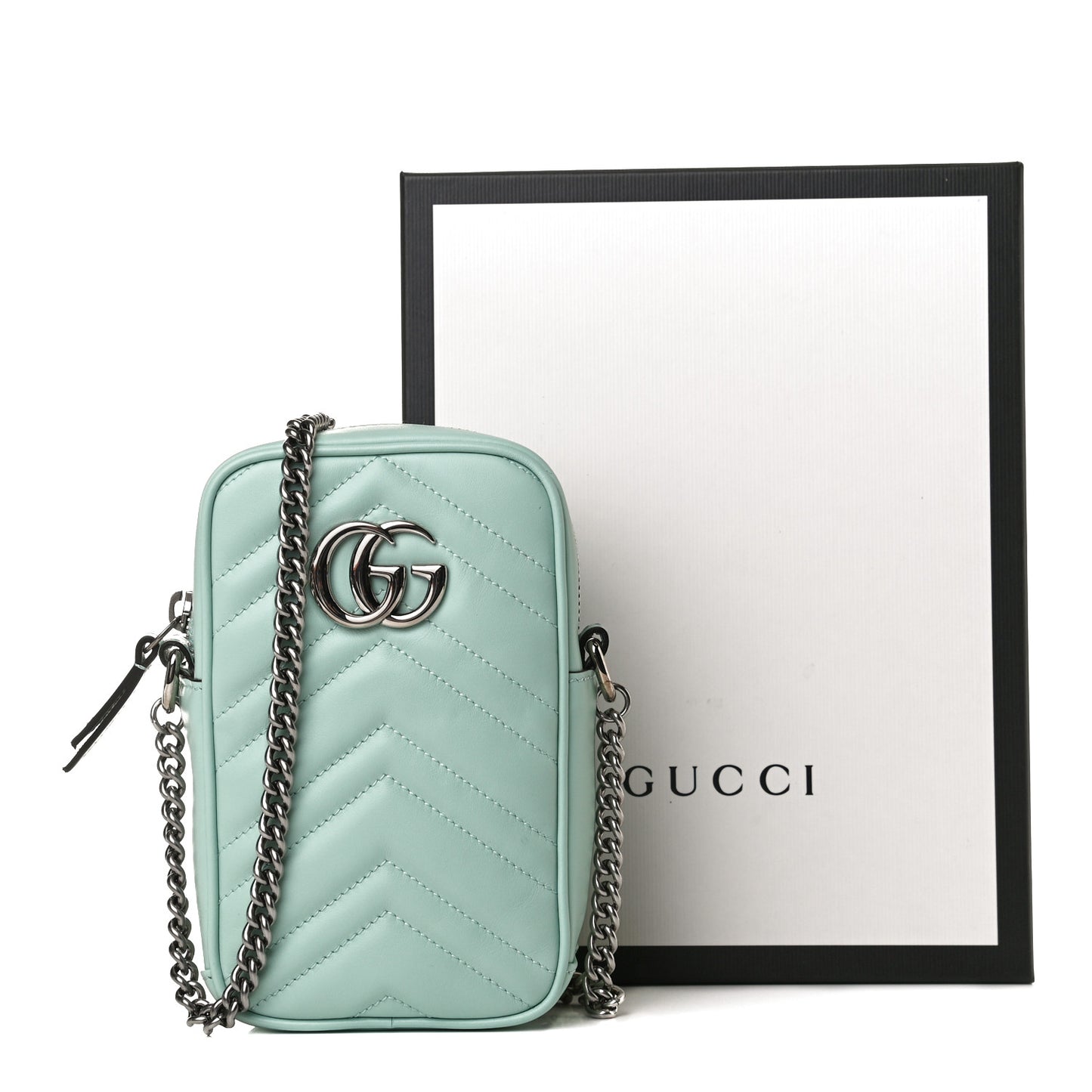 Calfskin Matelasse Mini GG Marmont Crossbody Bag Water Green