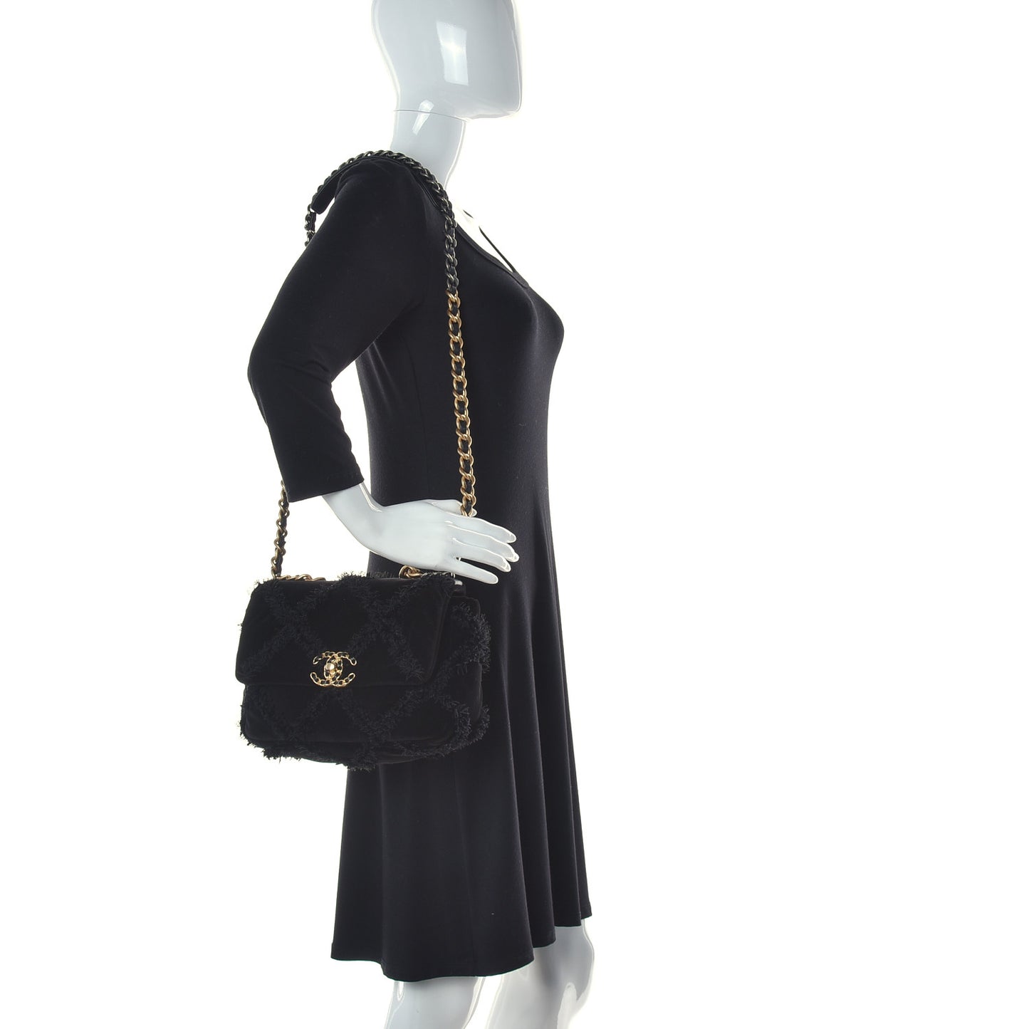 Cotton Canvas Quilted Medium Chanel 19 Flap Black