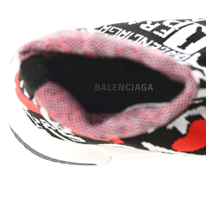 Balenciaga Neoprene Knit Bonjour Paris Womens Speed Sneakers 39 Black White Red 8 of 9
