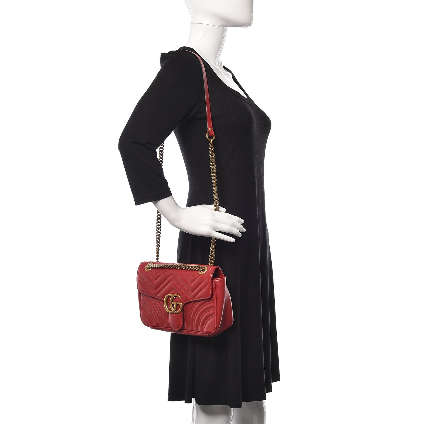Calfskin Matelasse Small GG Marmont Shoulder Bag Hibiscus Red