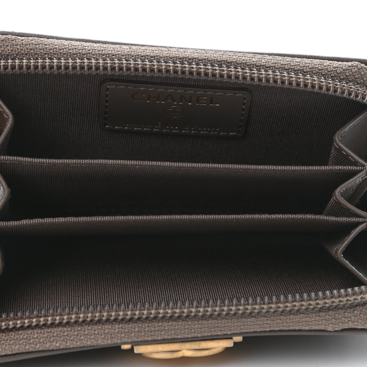 Chanel Lambskin Quilted Boy Zip Around Coin Purse Wallet Khaki 4 of 4