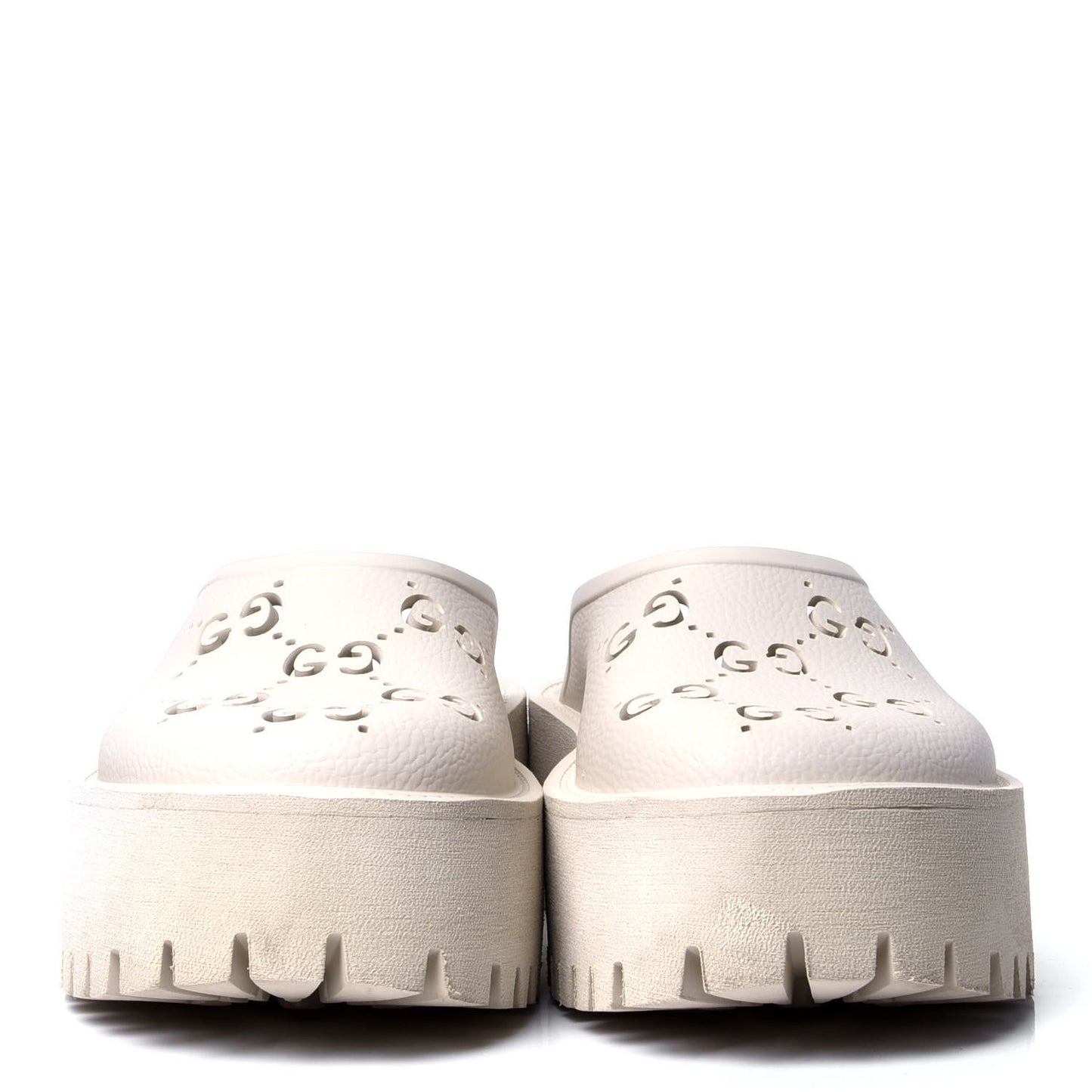 Rubber GG Monogram Perforated Elea Platform 55mm Lug Sole Sandals 37 Mystic White
