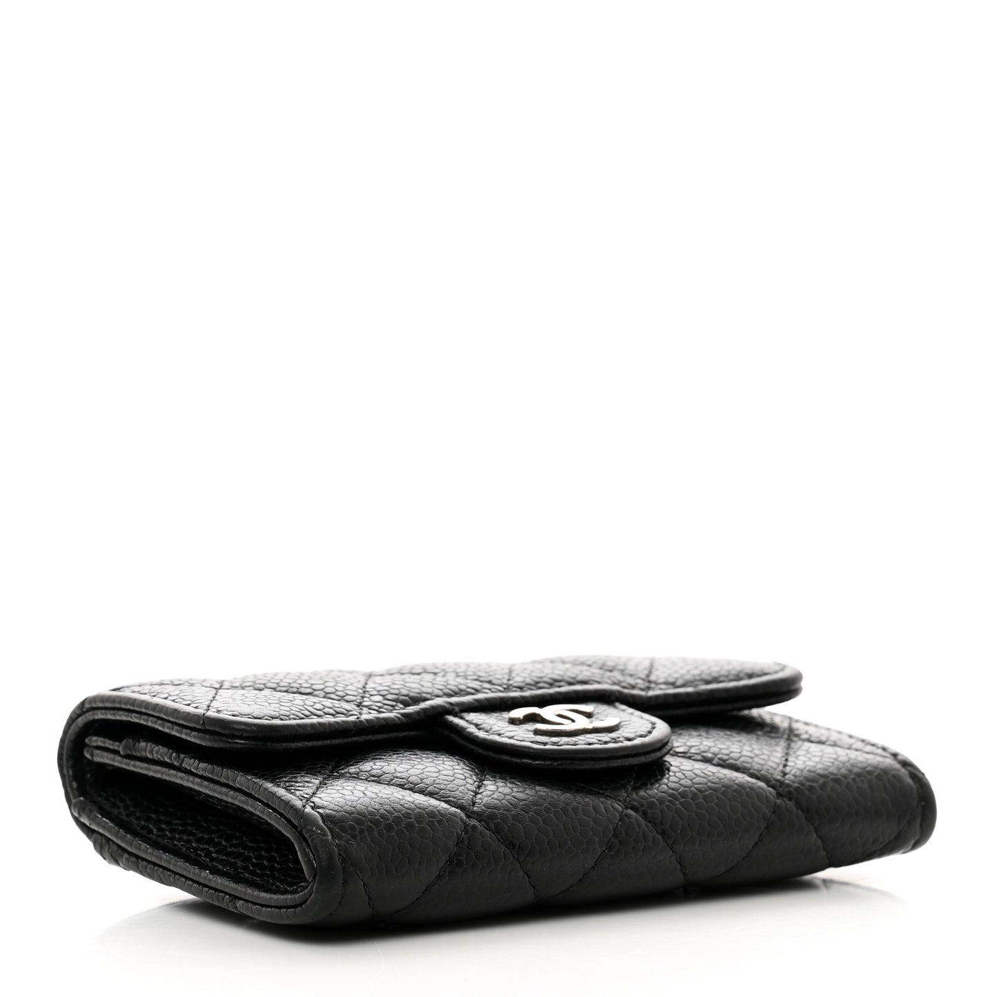Caviar Quilted Flap Card Holder Wallet Black