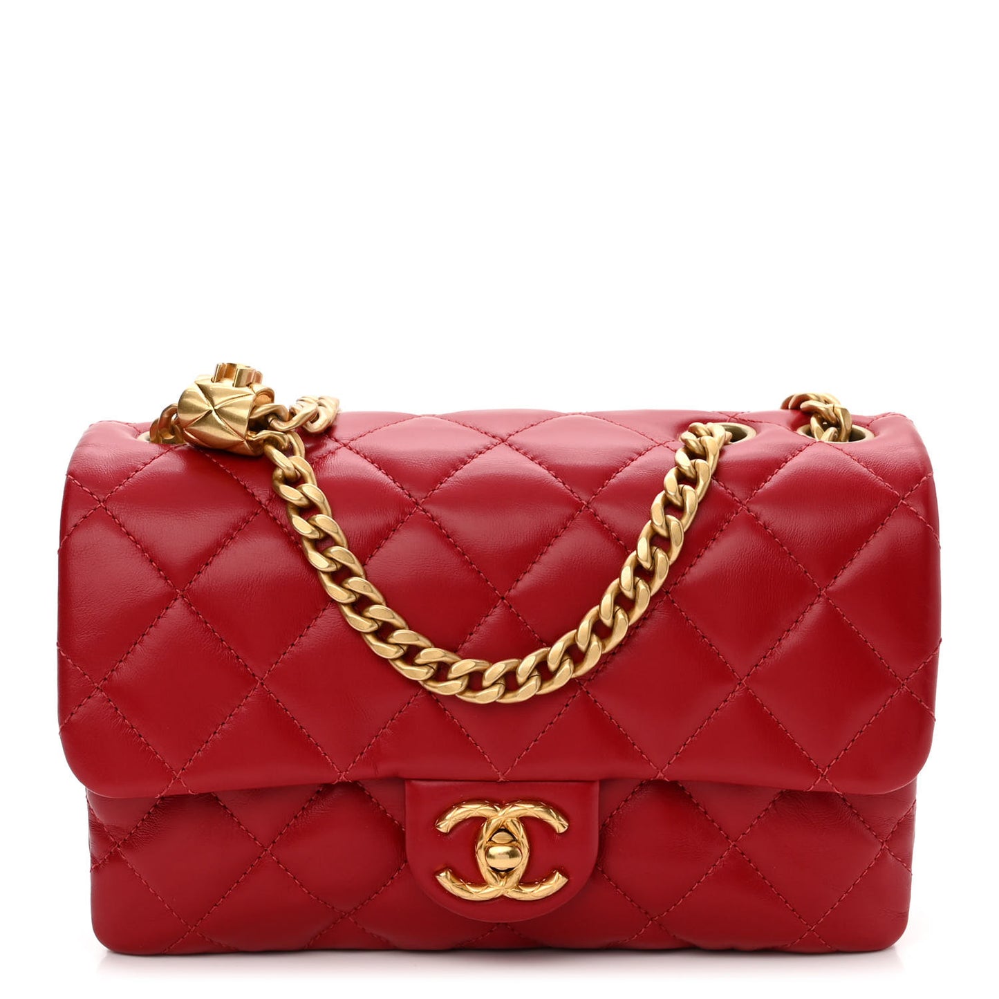 Lambskin Quilted Small Pillow Crush Flap Red