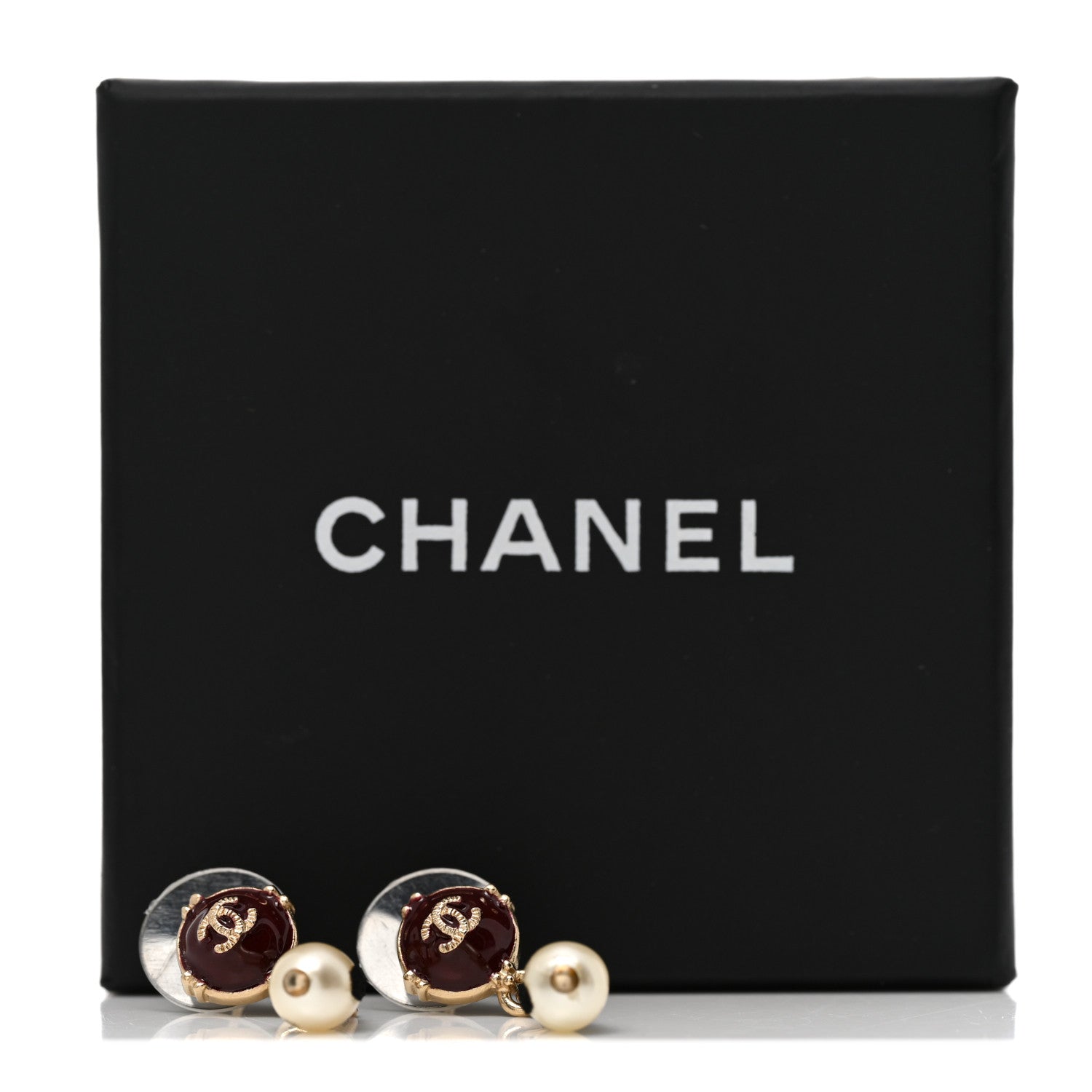 Chanel Resin Pearl CC Drop Earrings Red 8 of 8