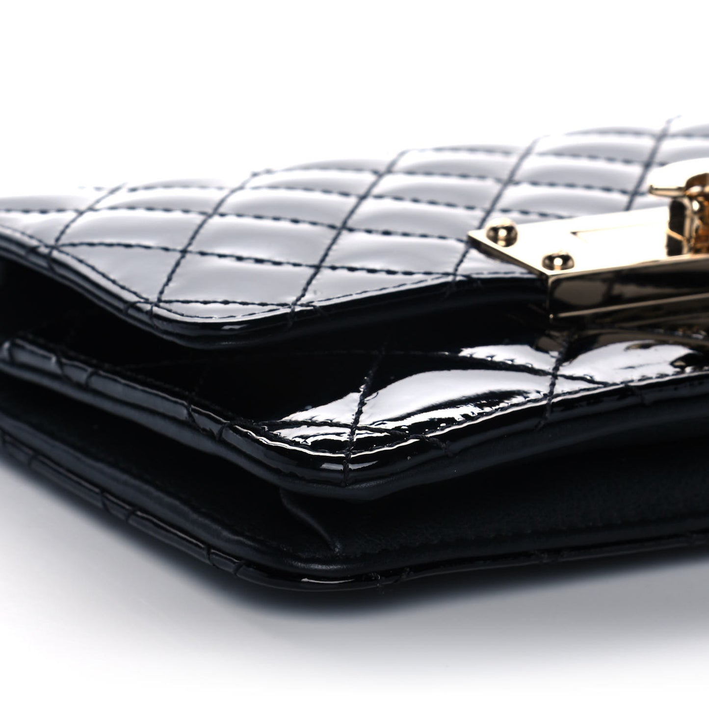 Patent Quilted Golden Class Wallet on Chain WOC Black