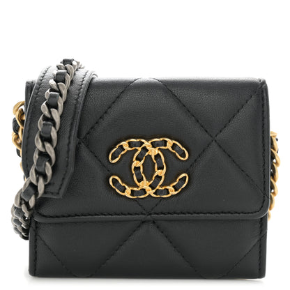 Chanel Lambskin Quilted Chanel 19 Flap Coin Purse With Chain Black 1 of 10