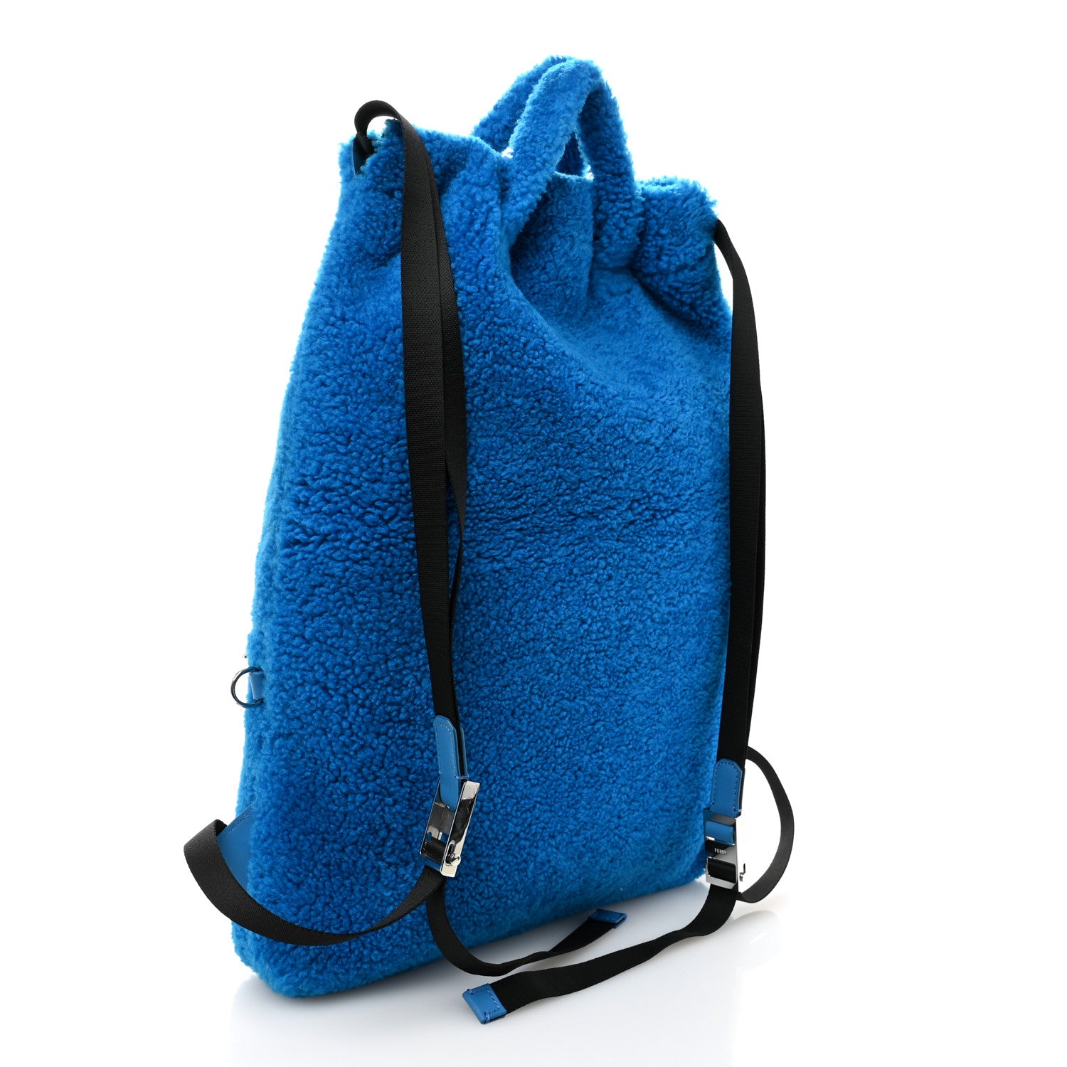 Fendi Shearling Calfskin Vocabulary Drawstring Backpack Blue 3 of 9