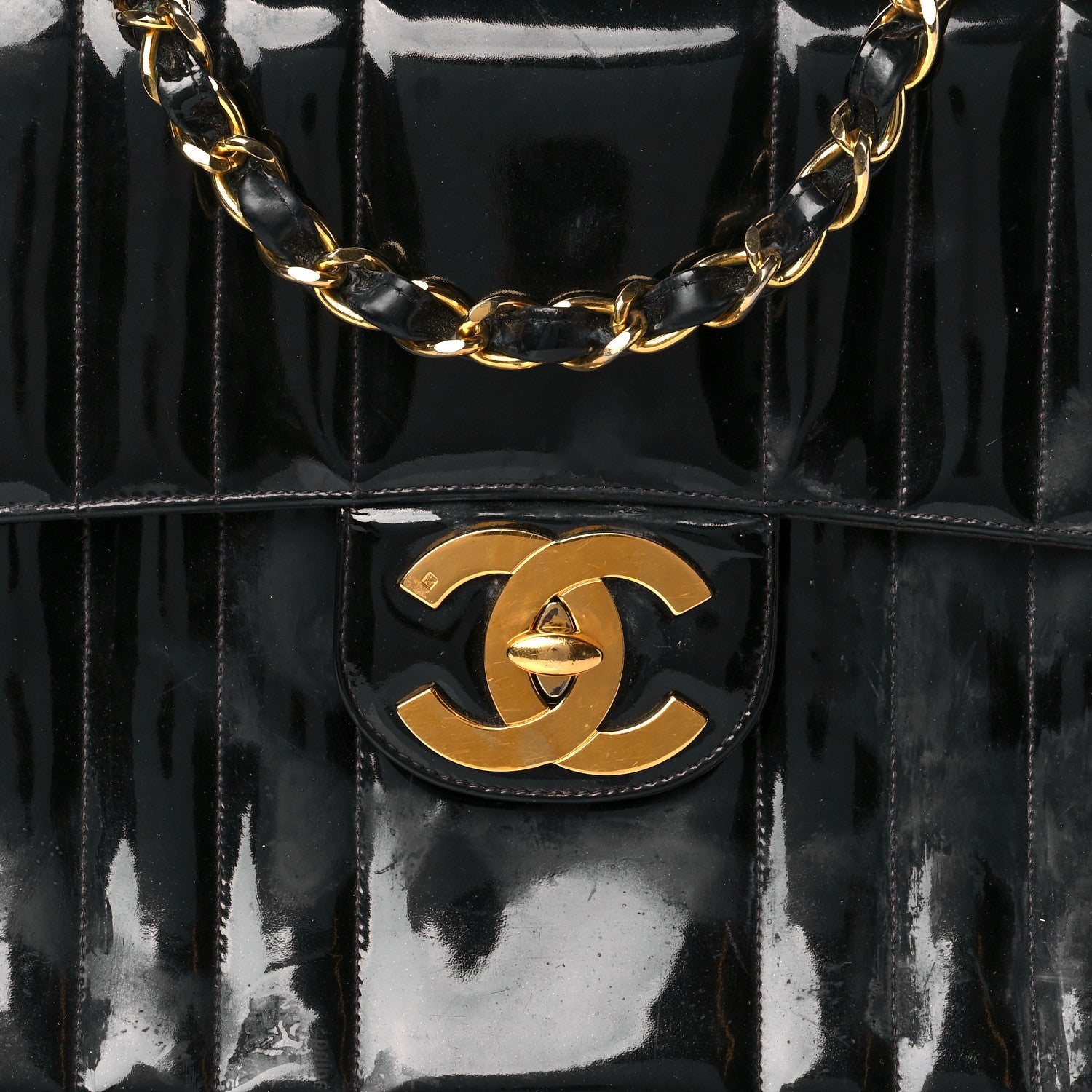 Chanel Patent Vertical Quilted Jumbo Single Flap Black 8 of 17