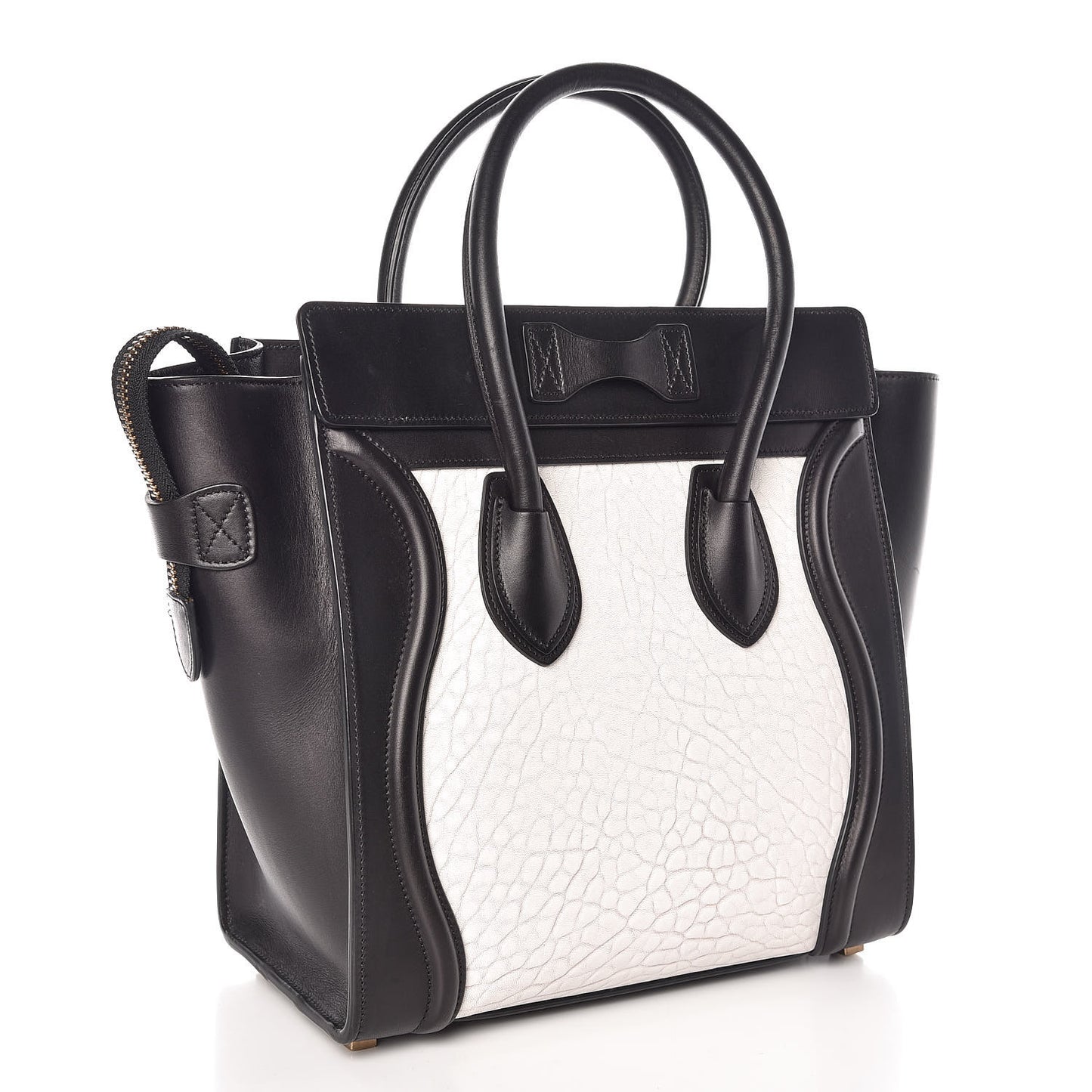 Shrunken Lambskin Micro Bi-Color Luggage Black White