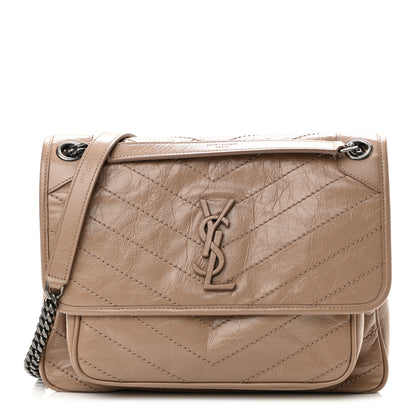 Saint Laurent Crinkled Calfskin Matelasse Monogram Medium Niki Chain Satchel Gold Sand 1 of 11