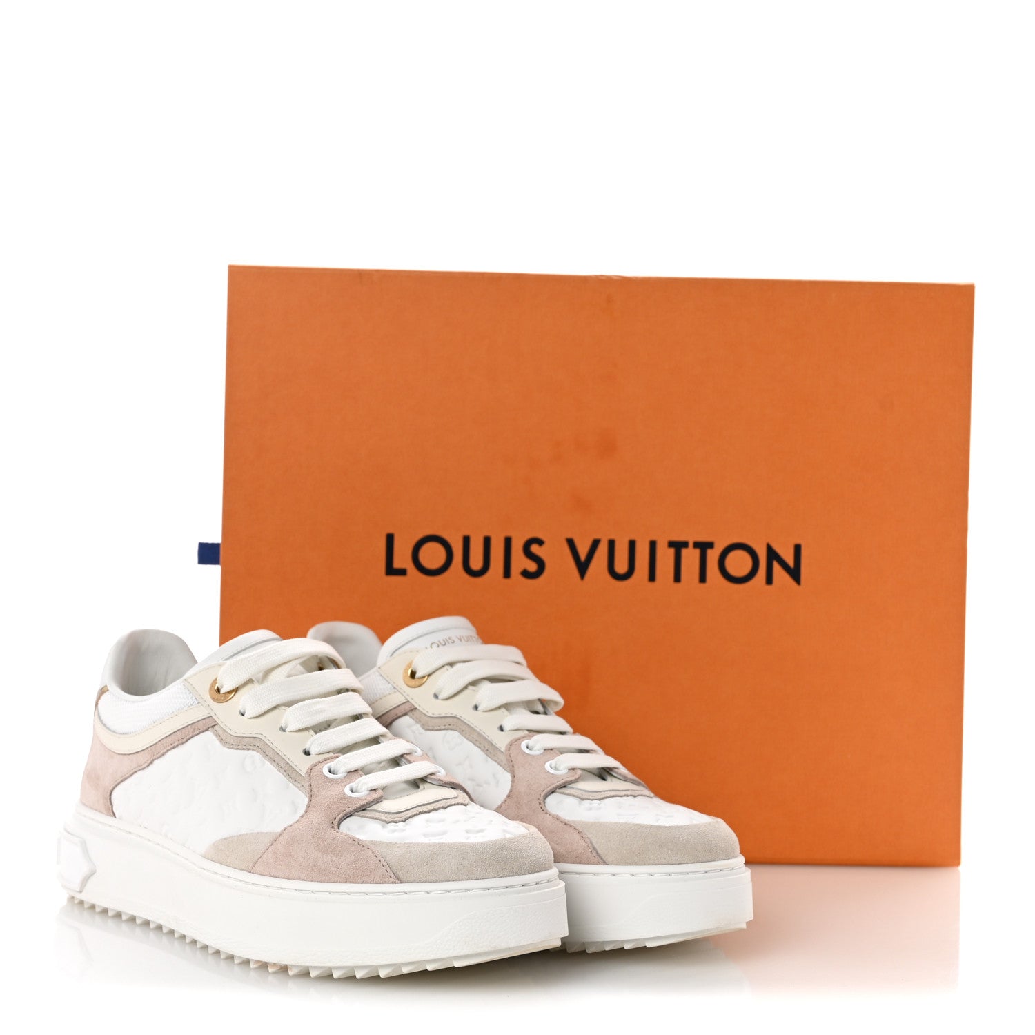 Louis Vuitton Suede Calfskin Monogram Embossed Time Out Sneakers 37 Rose Poudre 10 of 10
