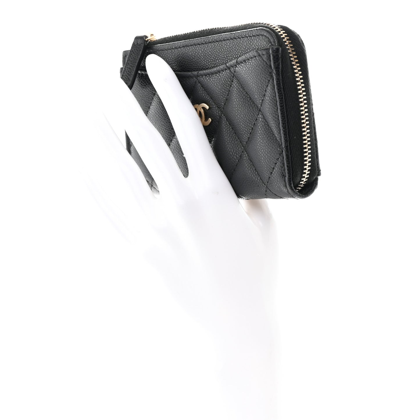 Caviar Quilted CC Zip Around Card Holder Black