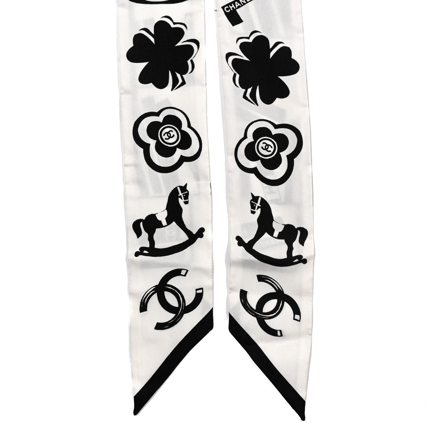 Chanel Silk CC Logo Slim Bandeau Scarf White Black 2 of 3