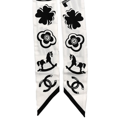Chanel Silk CC Logo Slim Bandeau Scarf White Black 2 of 3