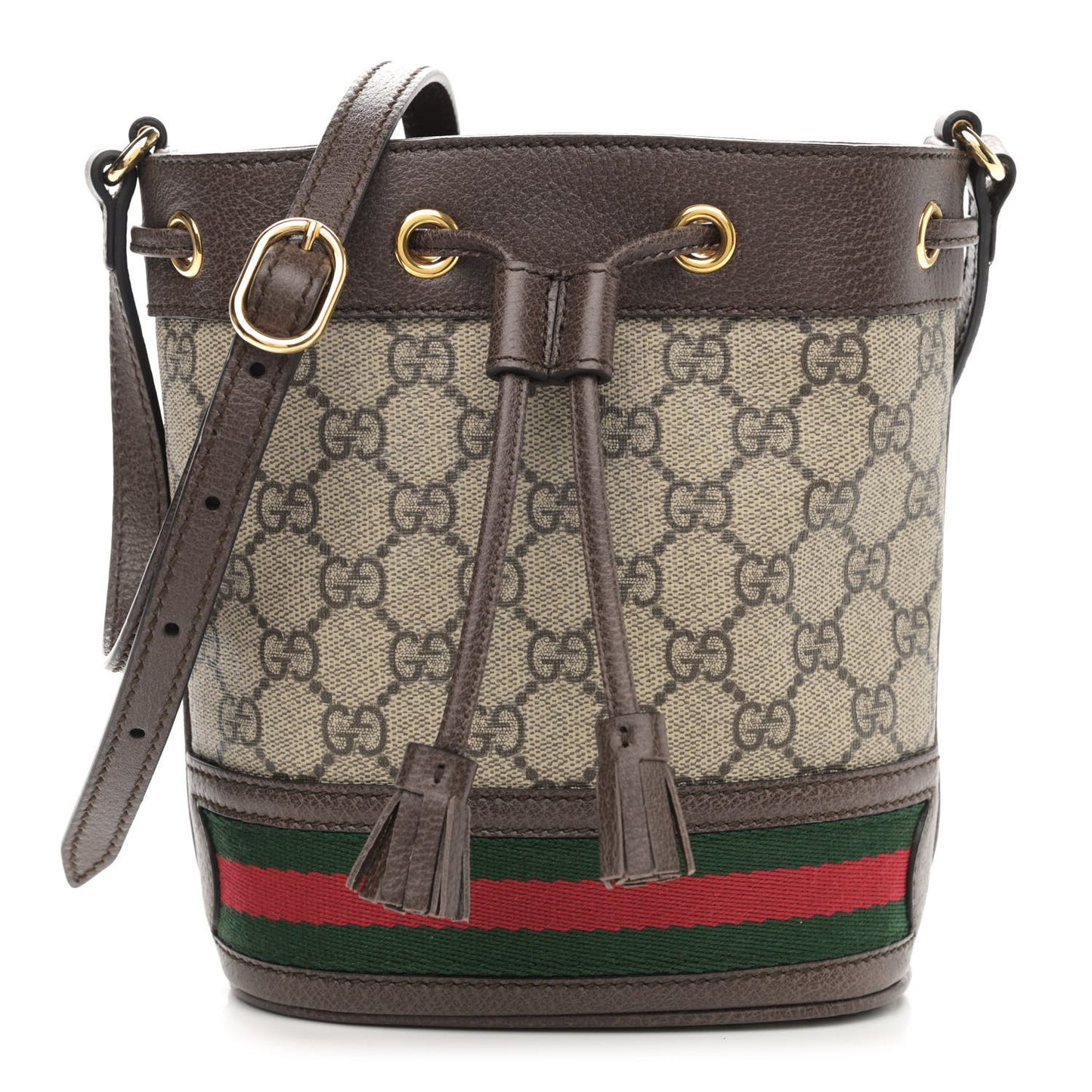 GG Supreme Monogram Web Mini Ophidia Bucket Bag Brown