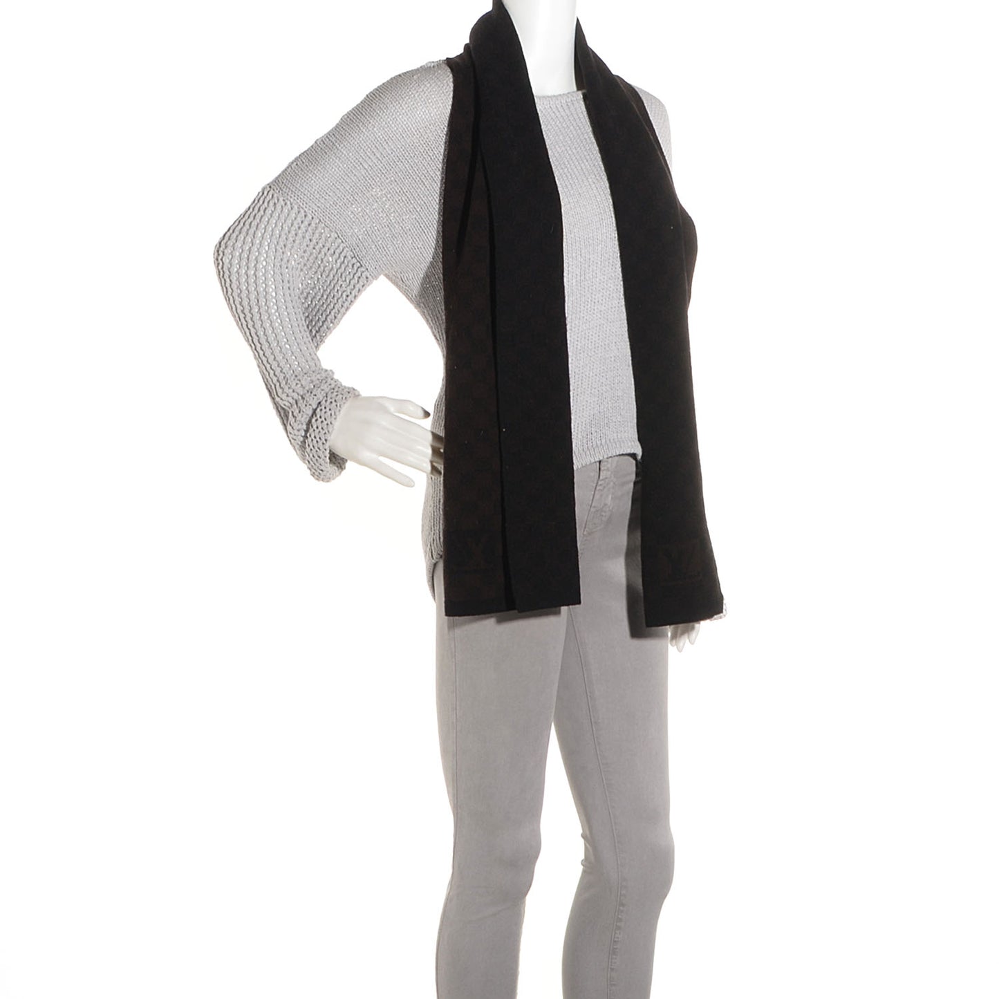 Wool Petit Damier Ebene Scarf Brown