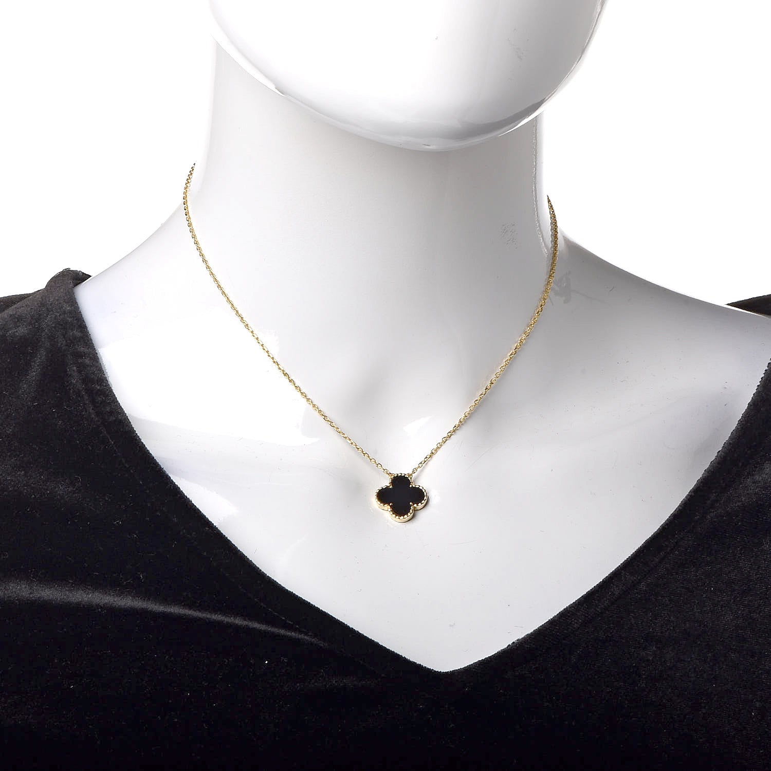 Van Cleef & Arpels 18K Yellow Gold Black Onyx Vintage Alhambra Pendant Necklace 2 of 7