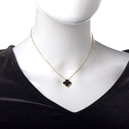 Van Cleef & Arpels 18K Yellow Gold Black Onyx Vintage Alhambra Pendant Necklace 2 of 7