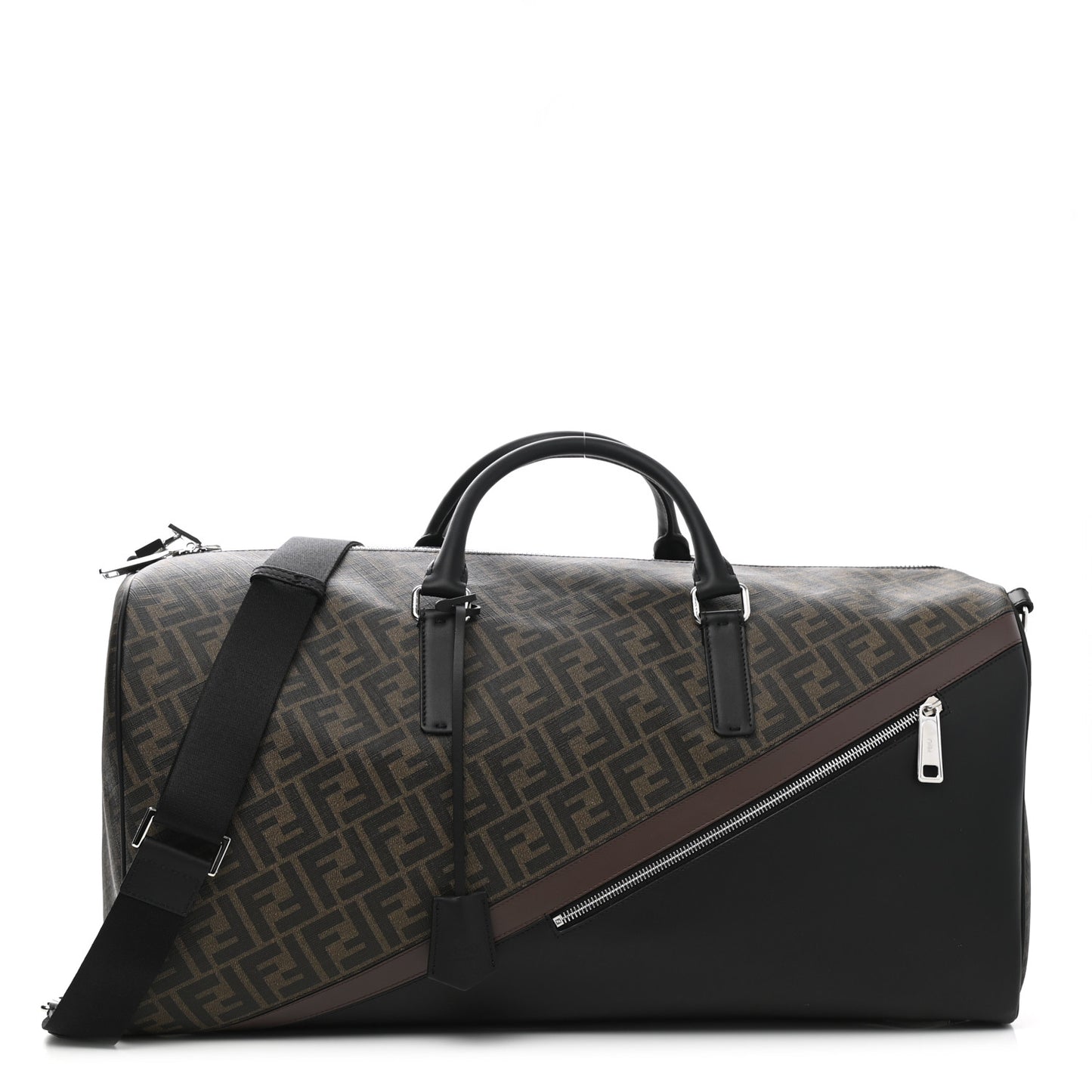Glazed Fabric Vitello Liberty FF 1974 Diagonal Duffle Bag Tobacco Moresco Black