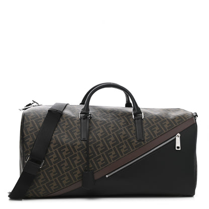 Fendi Glazed Fabric Vitello Liberty FF 1974 Diagonal Duffle Bag Tobacco Moresco Black 1 of 9