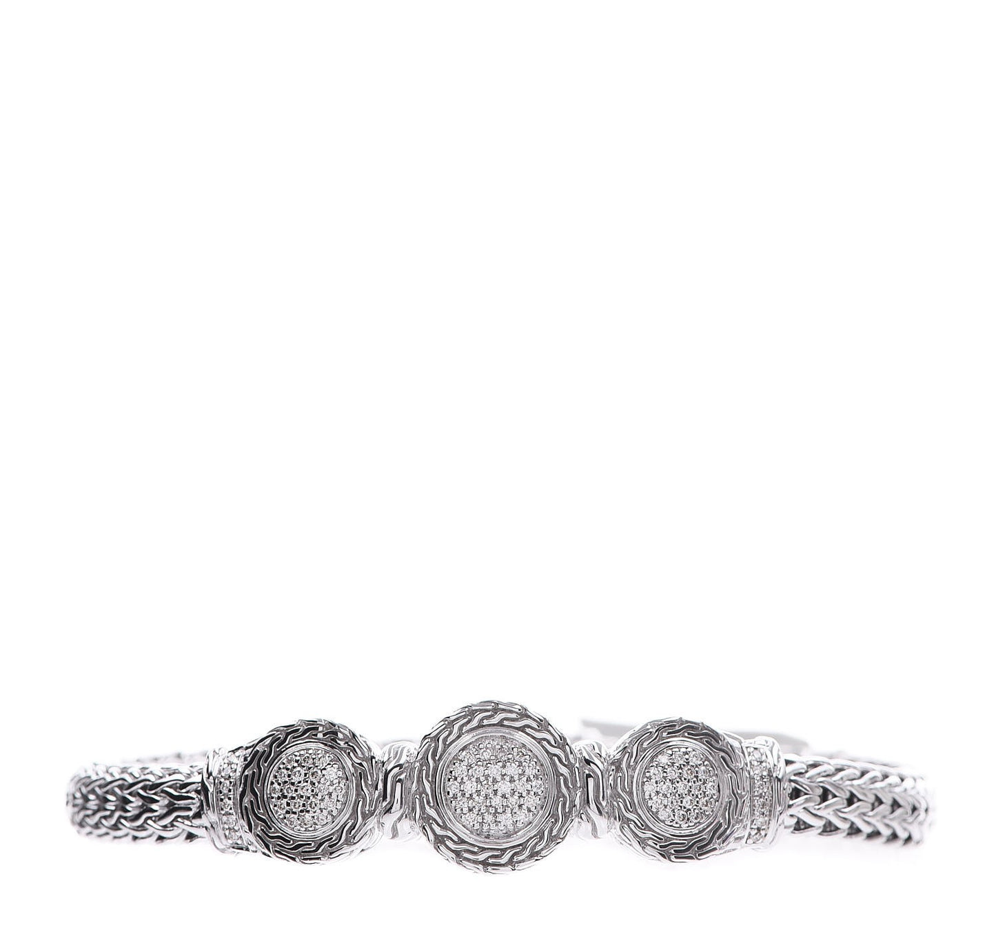 Sterling Silver Pave Diamond Round Trio Station Bracelet