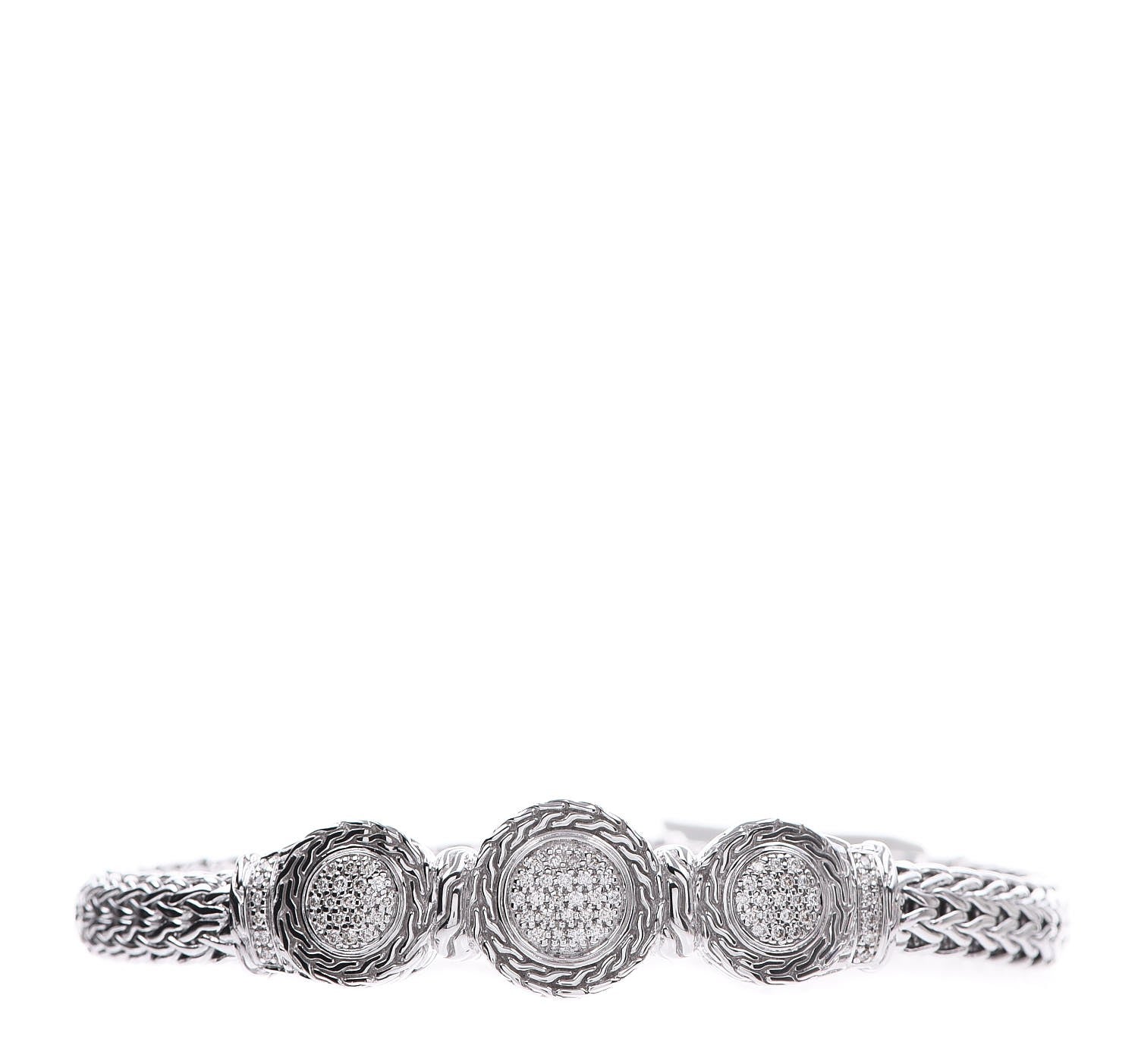 John Hardy Sterling Silver Pave Diamond Round Trio Station Bracelet 1 of 5