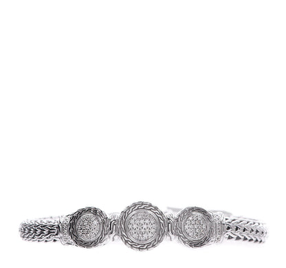 John Hardy Sterling Silver Pave Diamond Round Trio Station Bracelet 1 of 5