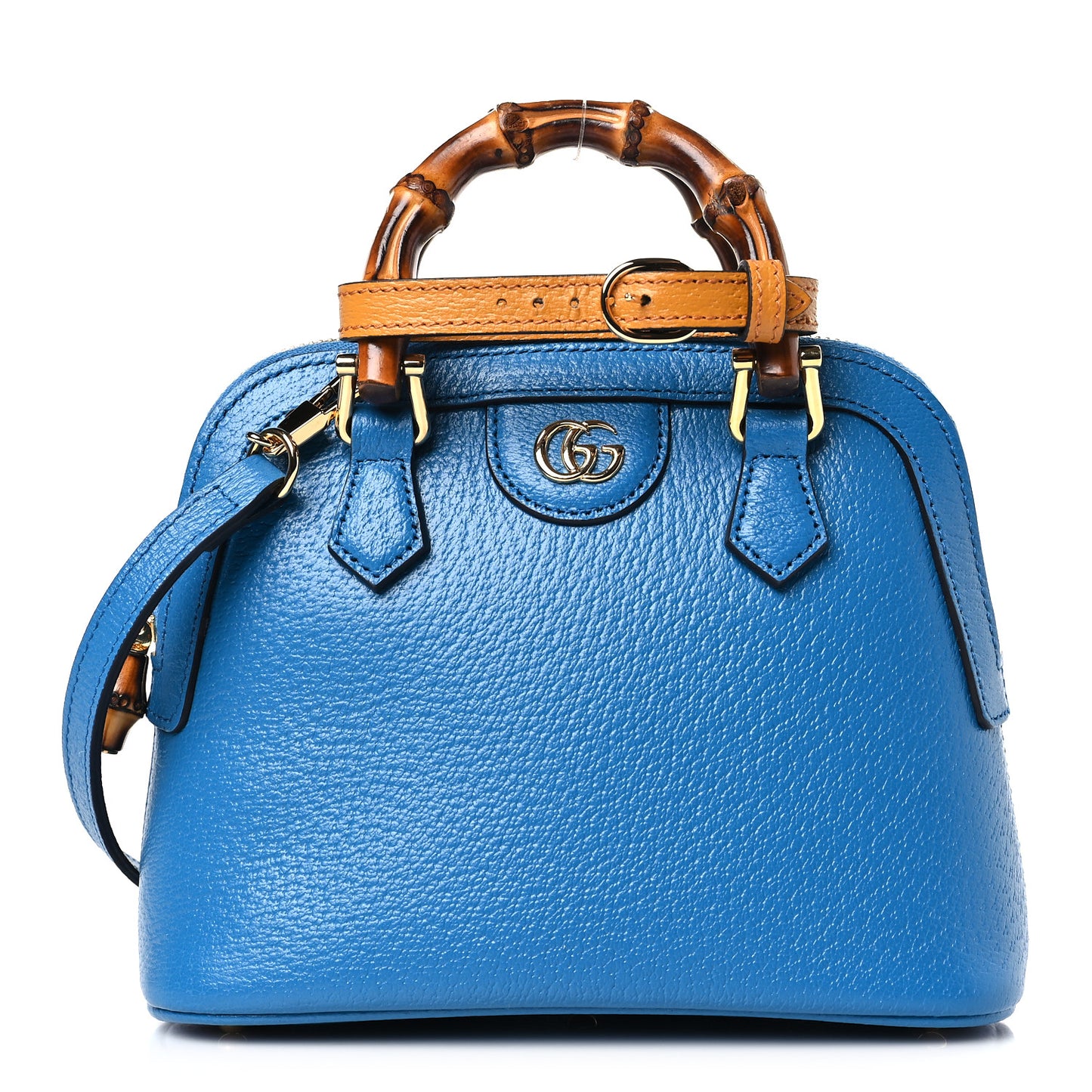 Textured Dollar Calfskin Mini Diana Dome Tote Bag Blue
