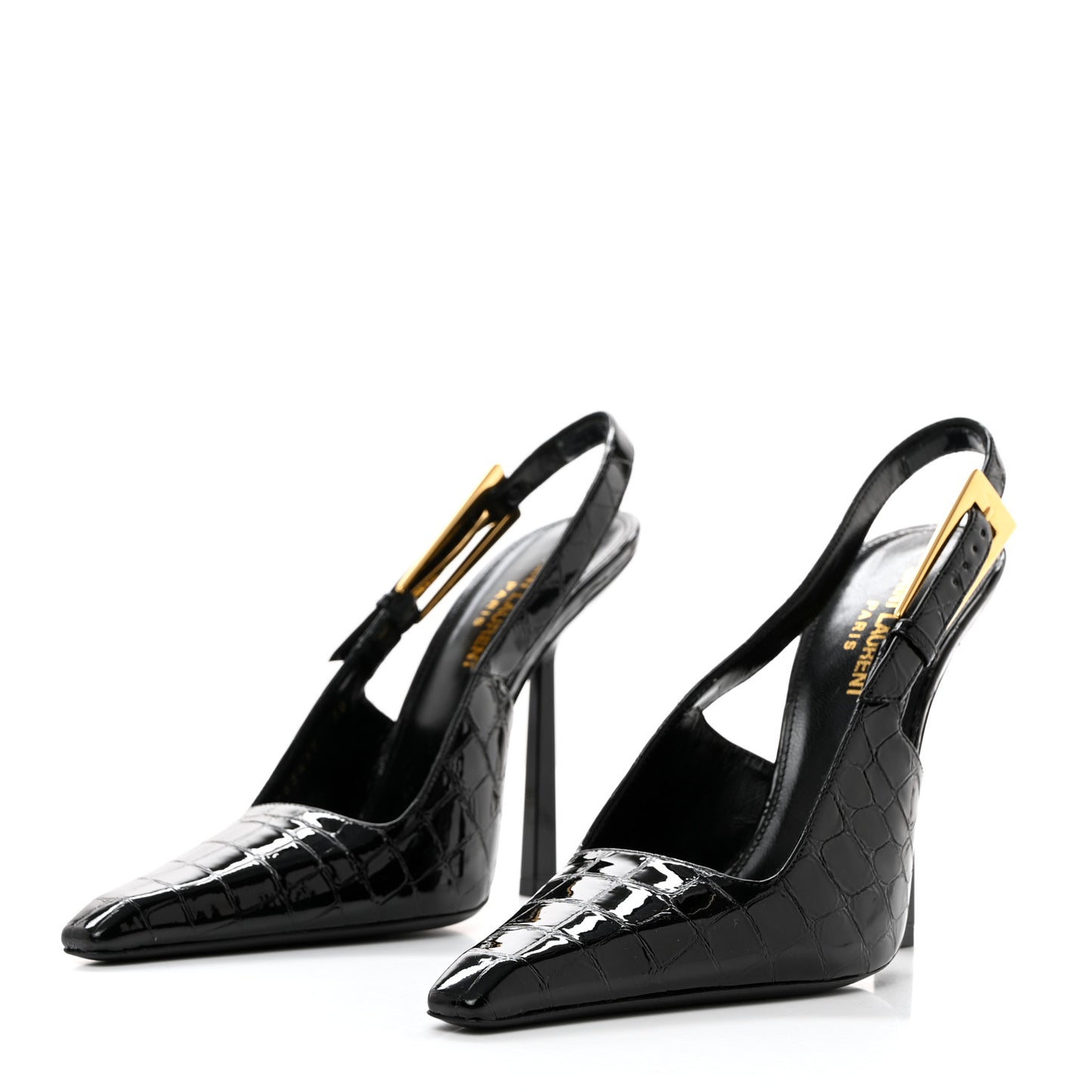 Calfskin Crocodile Embossed Slingback Graham Pumps 38 Black