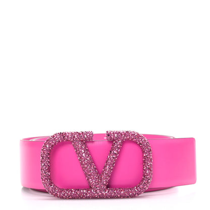 Valentino Garavani Calfskin Crystal VLogo 40mm Belt 95 38 Pink PP 1 of 6