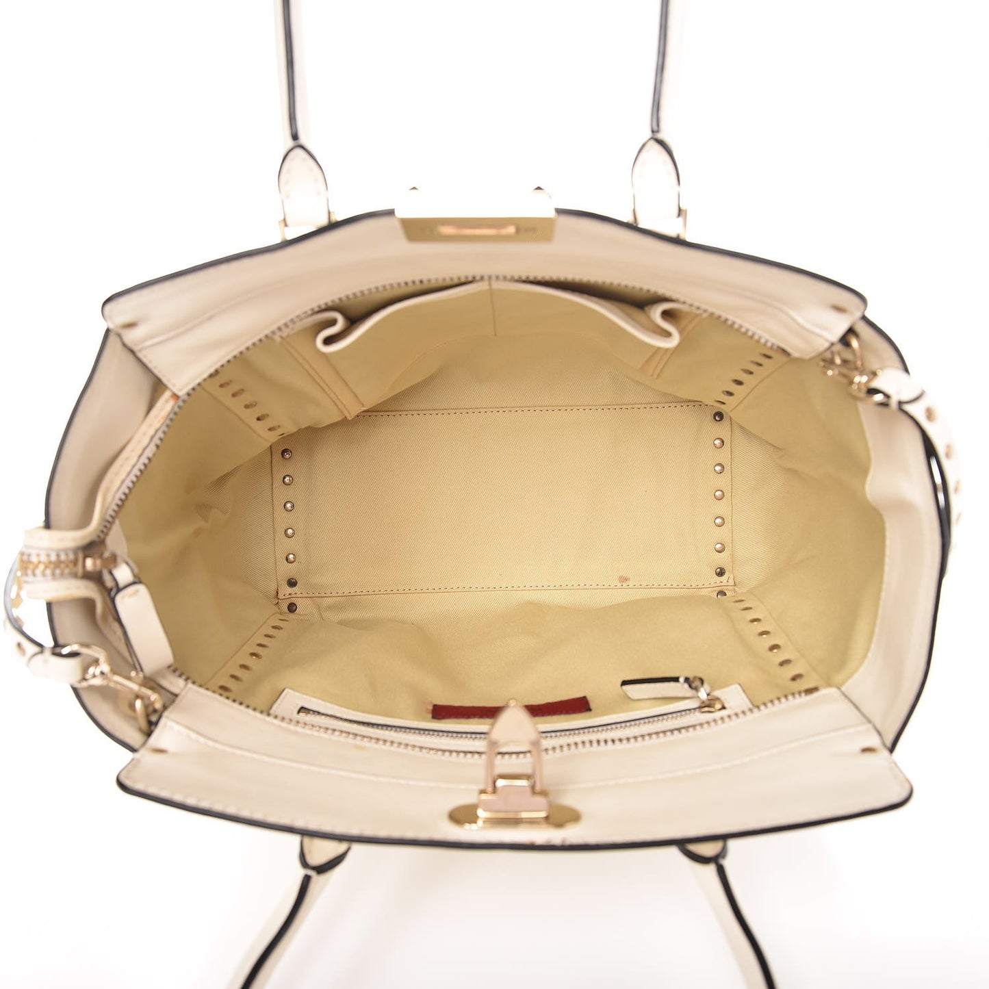 Vitello Rockstud Double Handle Tote Ivory