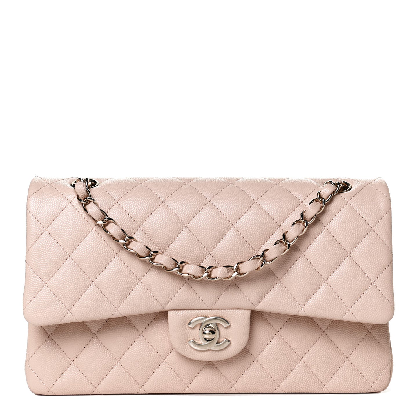 Caviar Quilted Medium Double Flap Light Beige